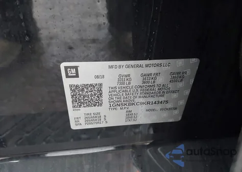 2019 Chevrolet Tahoe Lt z USA, uszkodzony, nr VIN 1GNSKBKC9KR143475